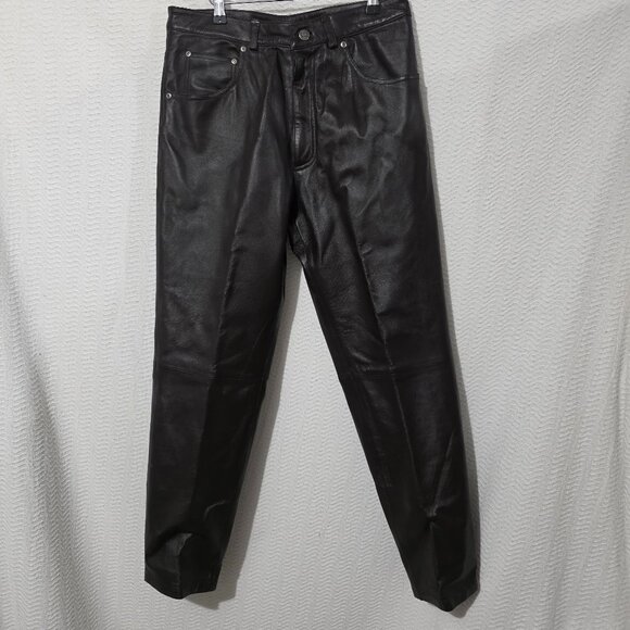 Vtg Arizona Jean Co Black Genuine Leather Mens Motorcycle Pants Lined 32x 295